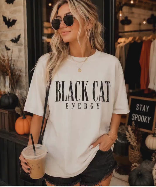 Halloween Unisex Black Cat Energy Graphic Tee Comfort Colors T-Shirt
