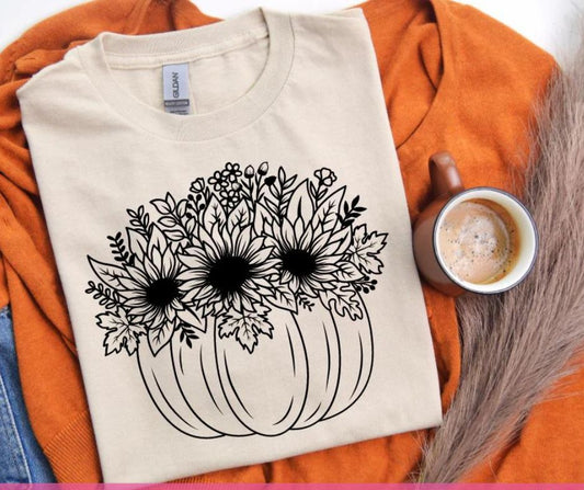 Fall Autumn Pumpkin with Flowers T-Shirt