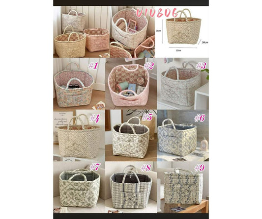 Floral Print Fabric Quilted Storage Organizer Basket Bag Home Decor