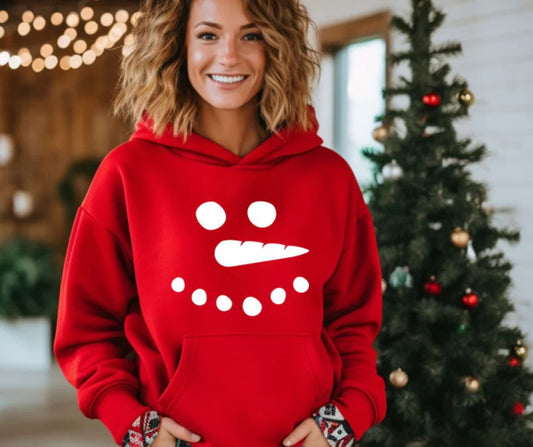 Unisex Winter Snowman Face Graphic Hooded Pullover Sweatshirt