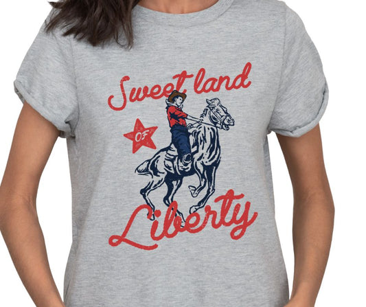 Women's USA Patriotic Sweet Land Of Liberty Graphic Tee T-Shirt