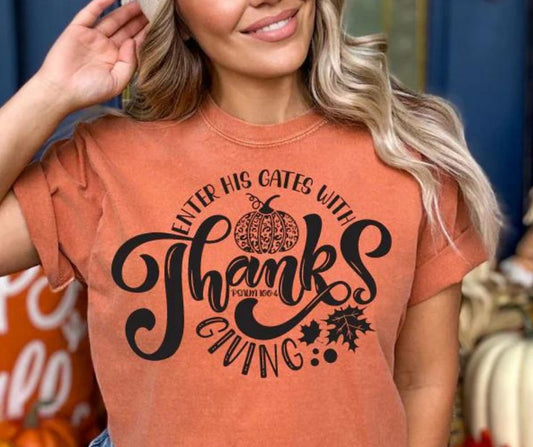 Christian Bible Verse Enter His Gates With Thanksgiving Graphic T-Shirt