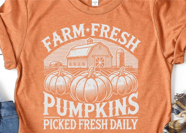 Unisex AdultFall Farm Fresh Pumpkins Picked Fresh Daily T-Shirt Tee