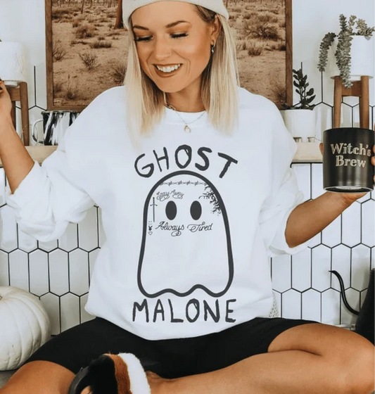 Ghost Malone Fun Halloween White Graphic Sweatshirt