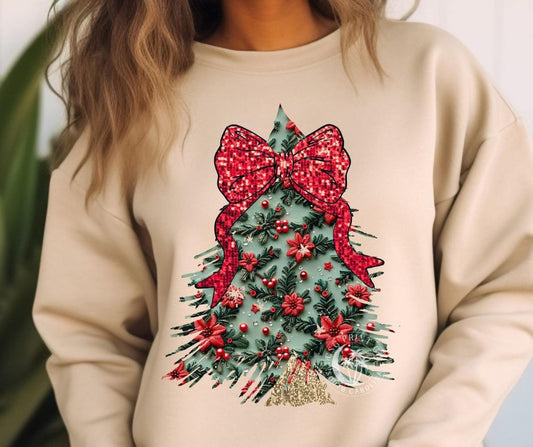 Viral Trendy Unisex Christmas Tree Red Bow Graphic Sweatshirt